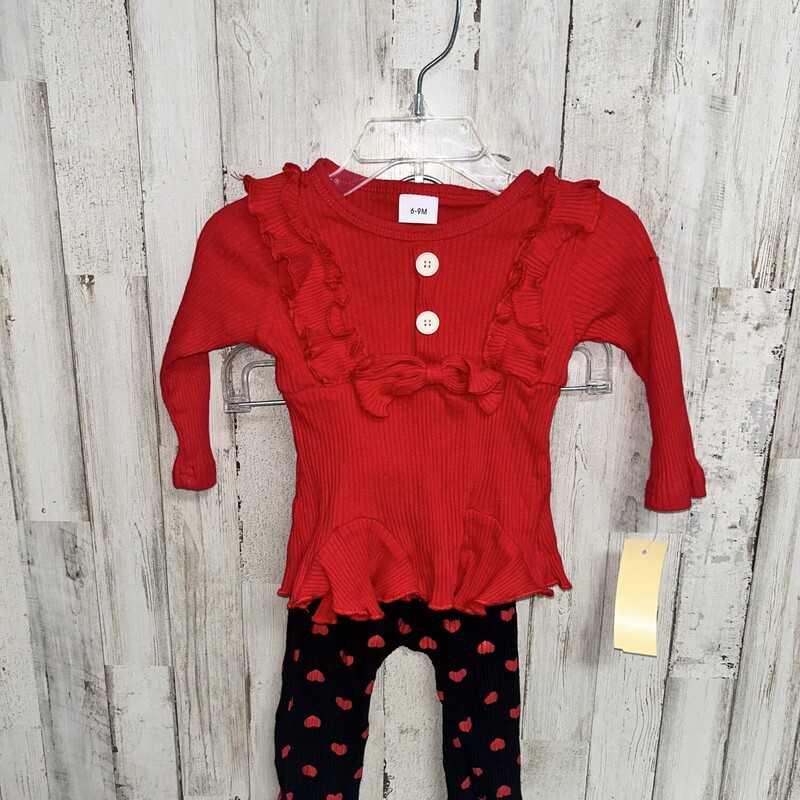 6/9M 2pc Red Ribbed Set, Red, Size: Girl 6-12m