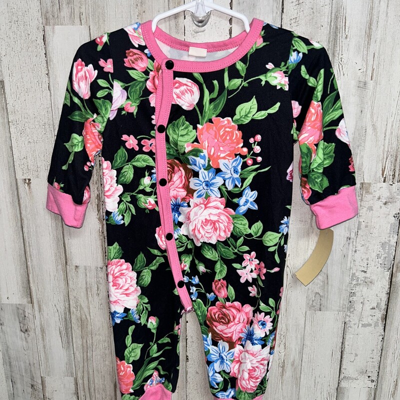 12M Black Floral Romper, Black, Size: Girl 6-12m