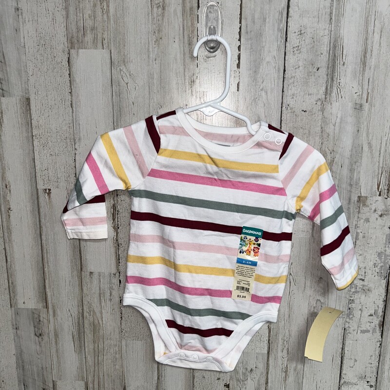 3/6M Pink Stripe Onesie, White, Size: Girl NB-3m