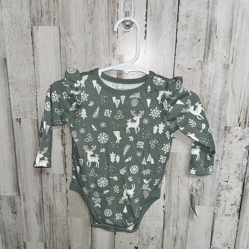 3/6M Green Deer Onesie, Green, Size: Girl NB-3m