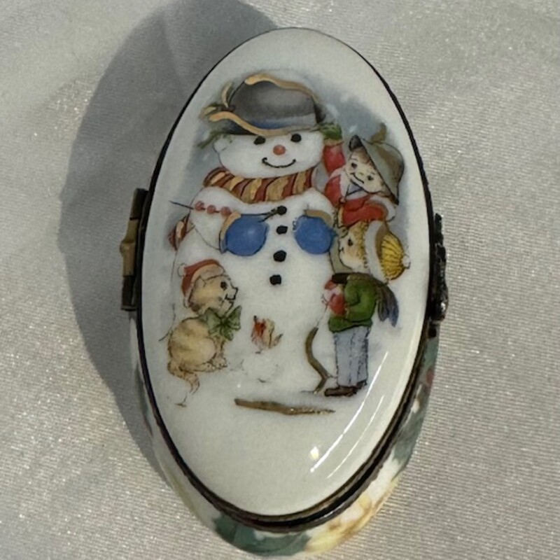 Limoges Snowman Trinket