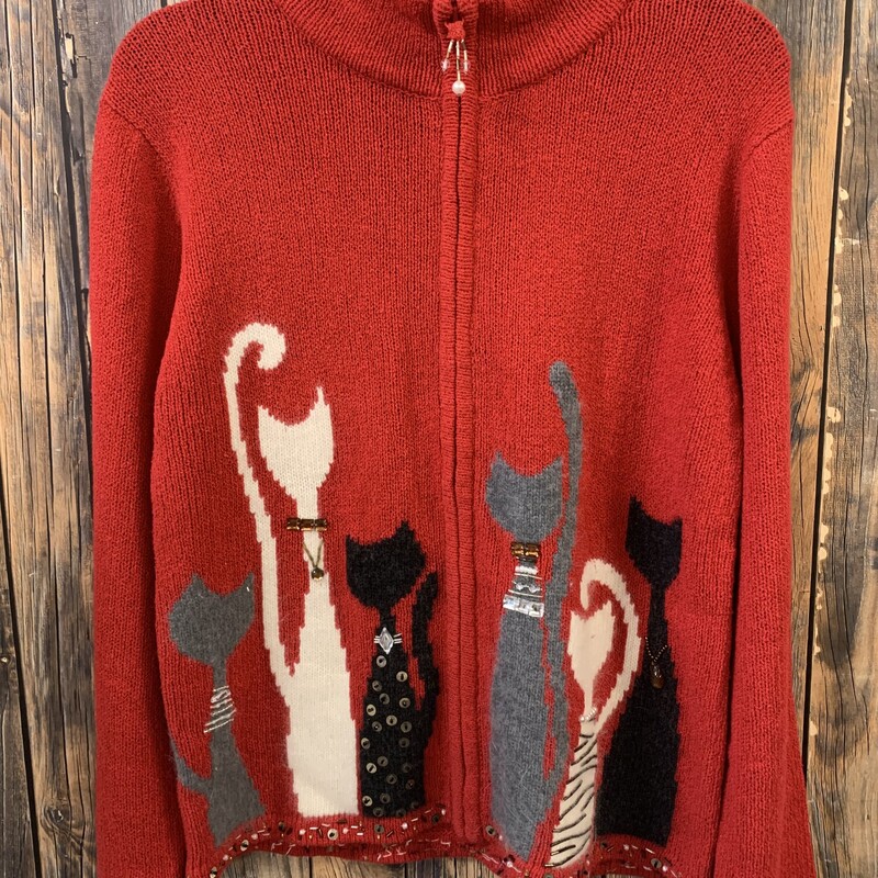 Red W/Cats Sweater, Red, Size: Medium