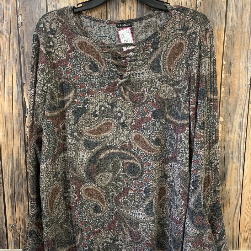 Brown Paisley Top, Size: XL