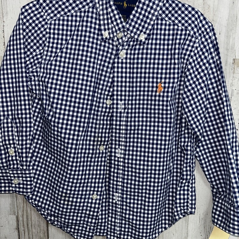 3T Navy Plaid Button Up