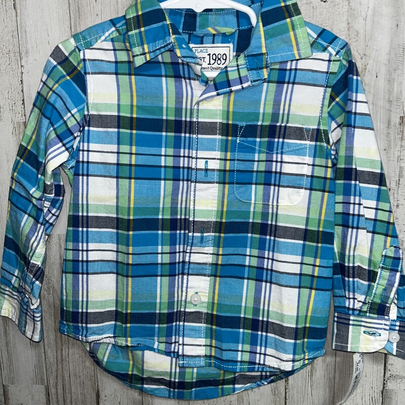 2T Blue/Green Button Up, Blue, Size: Boy 2T-4T