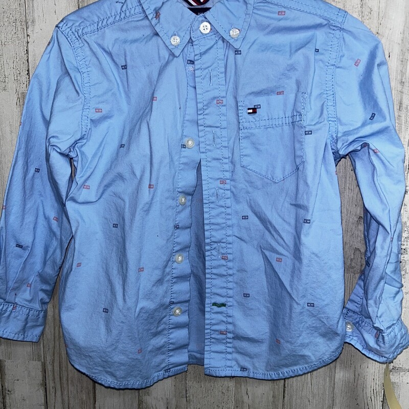 3T Blue Printed Button Up, Blue, Size: Boy 2T-4T