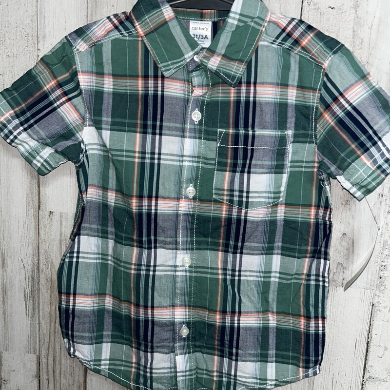 3T Green Plaid Buttonup, Green, Size: Boy 2T-4T