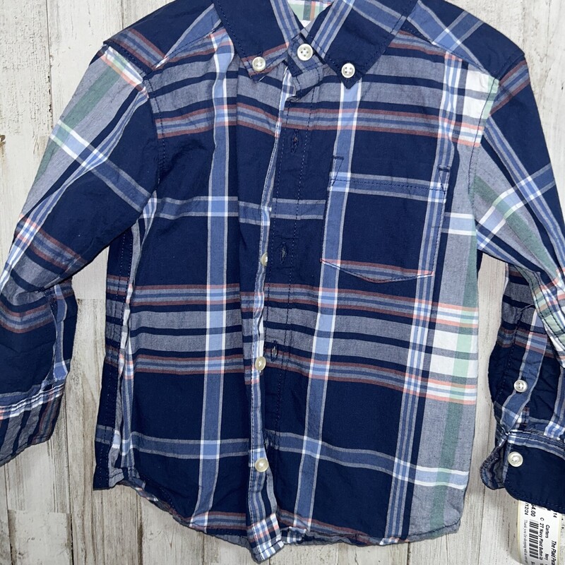 2T Navy Plaid Button Up, Navy, Size: Boy 2T-4T