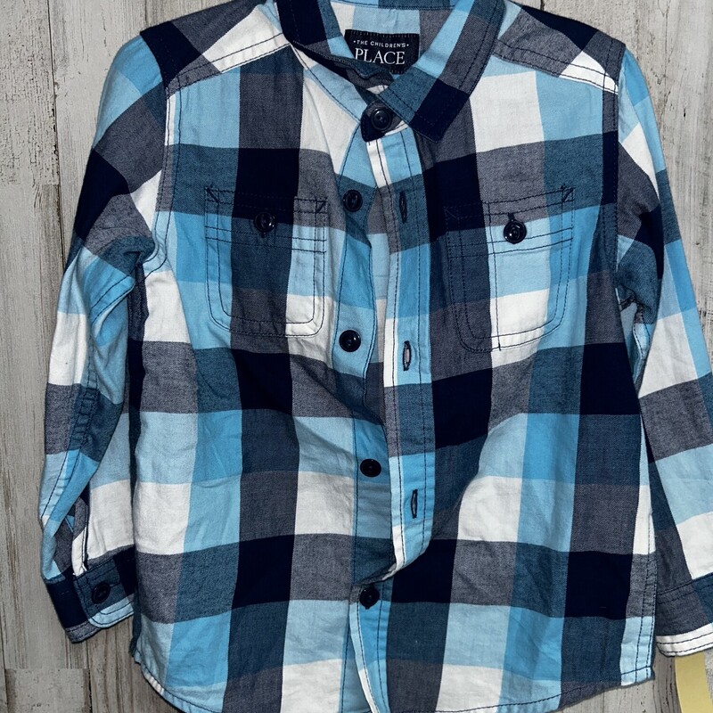 3T Plaid Blue Button Up, Blue, Size: Boy 2T-4T