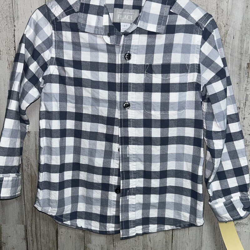 3T Grey Plaid Button Up, Grey, Size: Boy 2T-4T