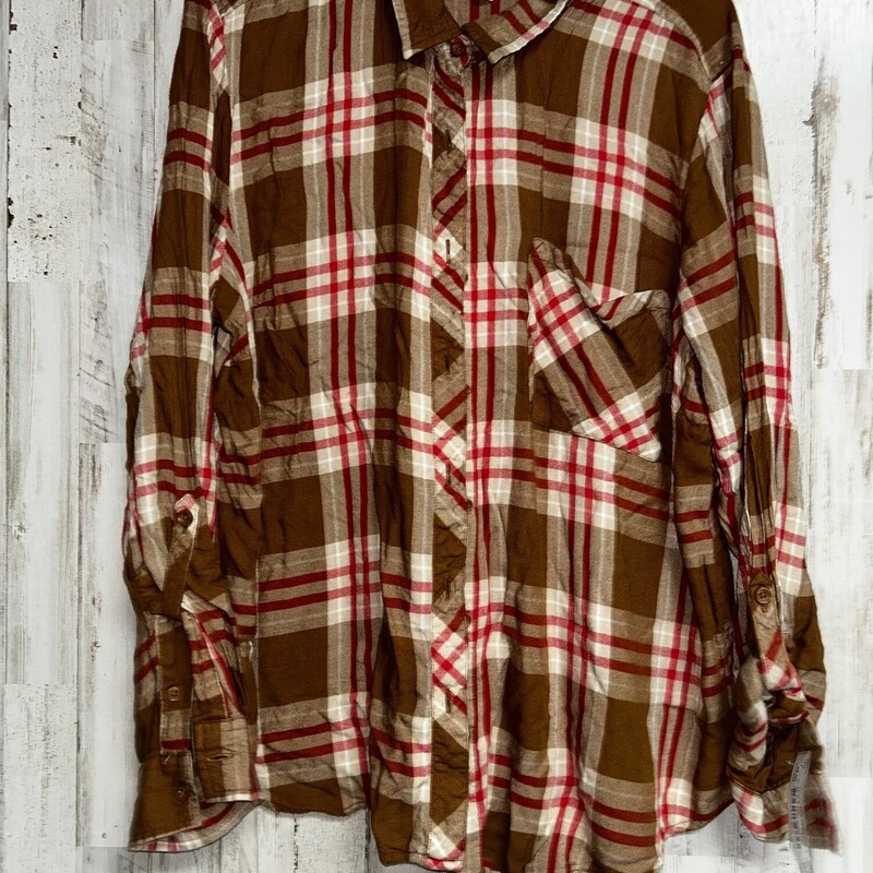 XL Tan Plaid Button Up