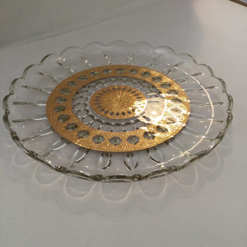 Vintage Culver Glass Plate, Glaa/Gold., Size: 10in