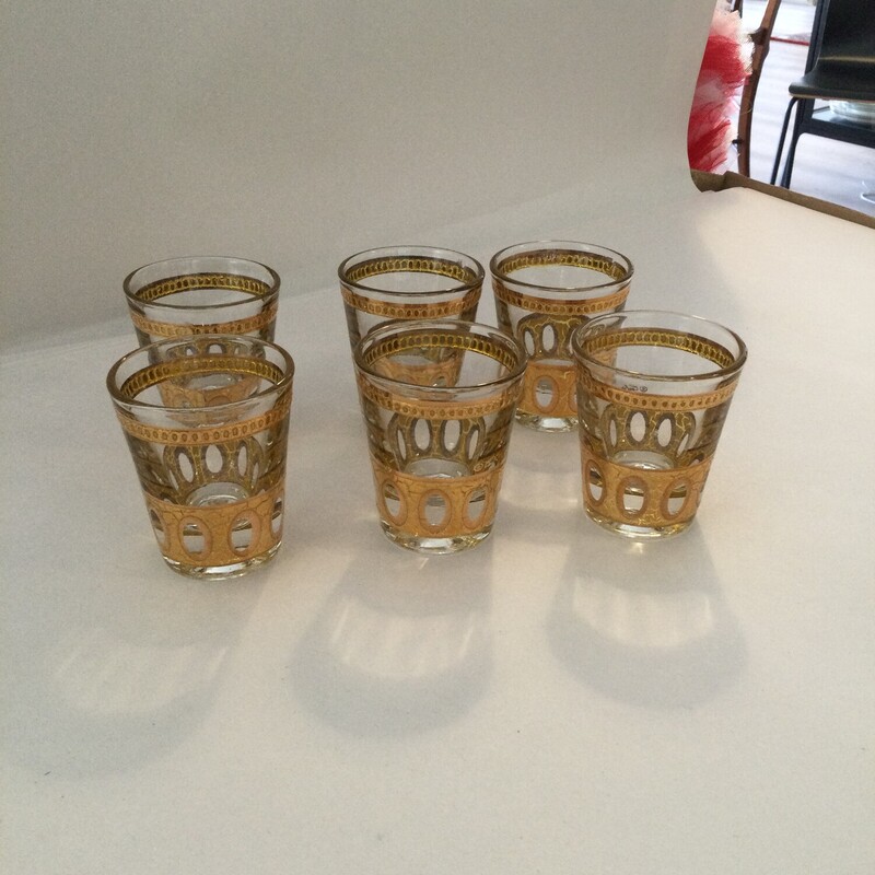 Vintage Culver Shot Glasses (6), Glass/Gold