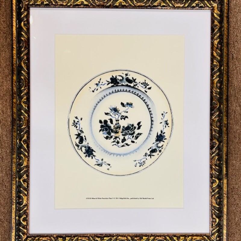 Porcelain Plate V Print
Cream Blue Brown in Brown Gold Frame
Size: 20x24H
Coordinating Prints Sold Separately