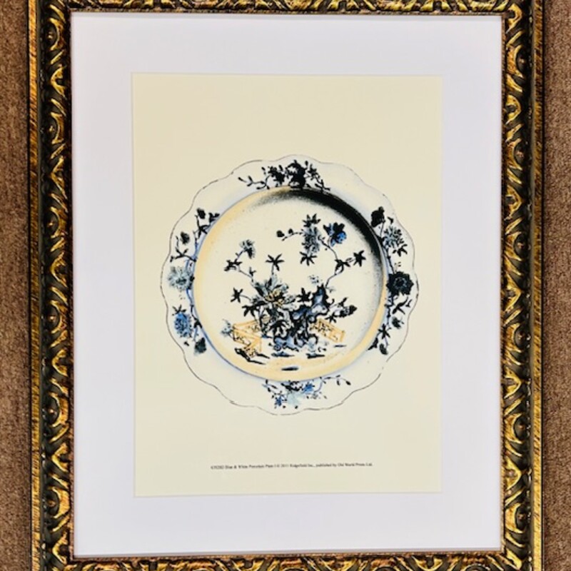 Porcelain Plate I Print
Cream Blue Brown in Brown Gold Frame
Size: 20x24H
Coordinating Prints Sold Separately