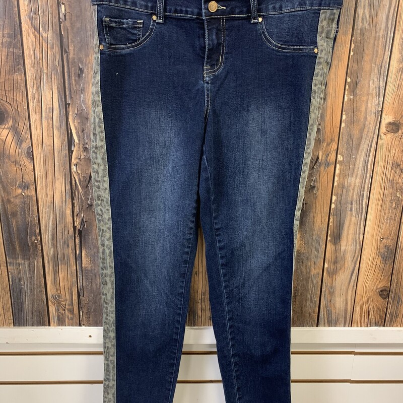 Jeans W Leopard Down Side, Size: 14