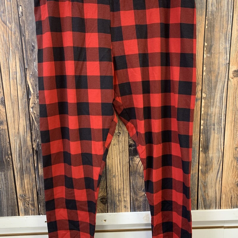 Red Black Checkered Leggings, Size: XXL