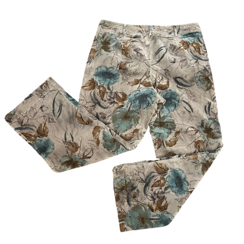 J Jill Corduroy Pants<br />
Leaf Print with Stretch<br />
Colors: Moss with Tan, Brown and Teal<br />
Size: 16