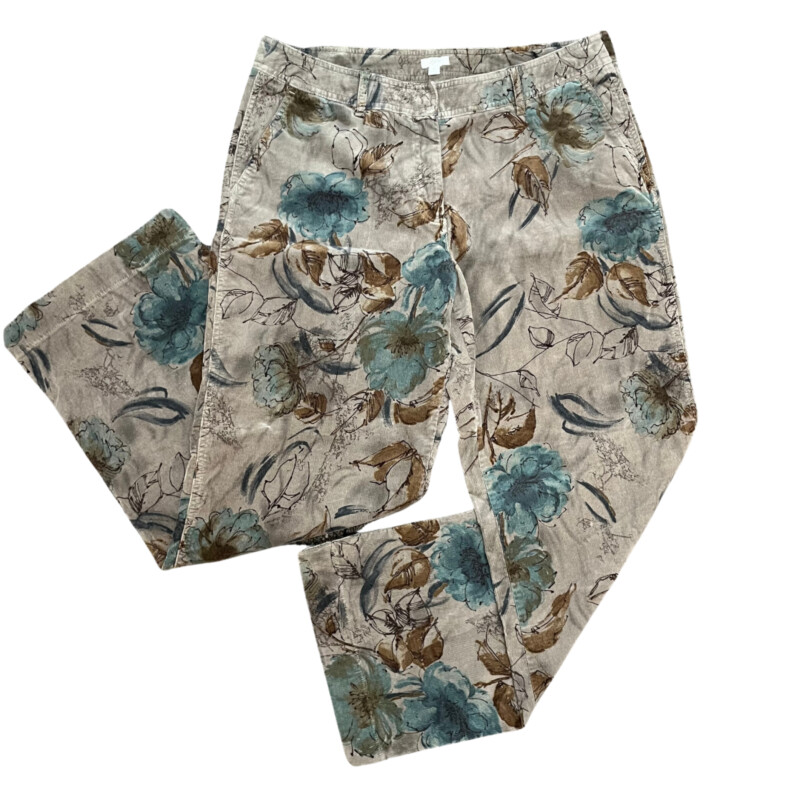 J Jill Corduroy Pants<br />
Leaf Print with Stretch<br />
Colors: Moss with Tan, Brown and Teal<br />
Size: 16