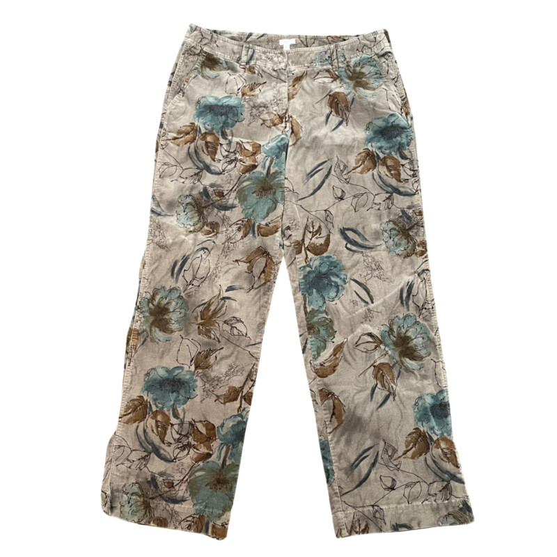 J Jill Corduroy Pants<br />
Leaf Print with Stretch<br />
Colors: Moss with Tan, Brown and Teal<br />
Size: 16