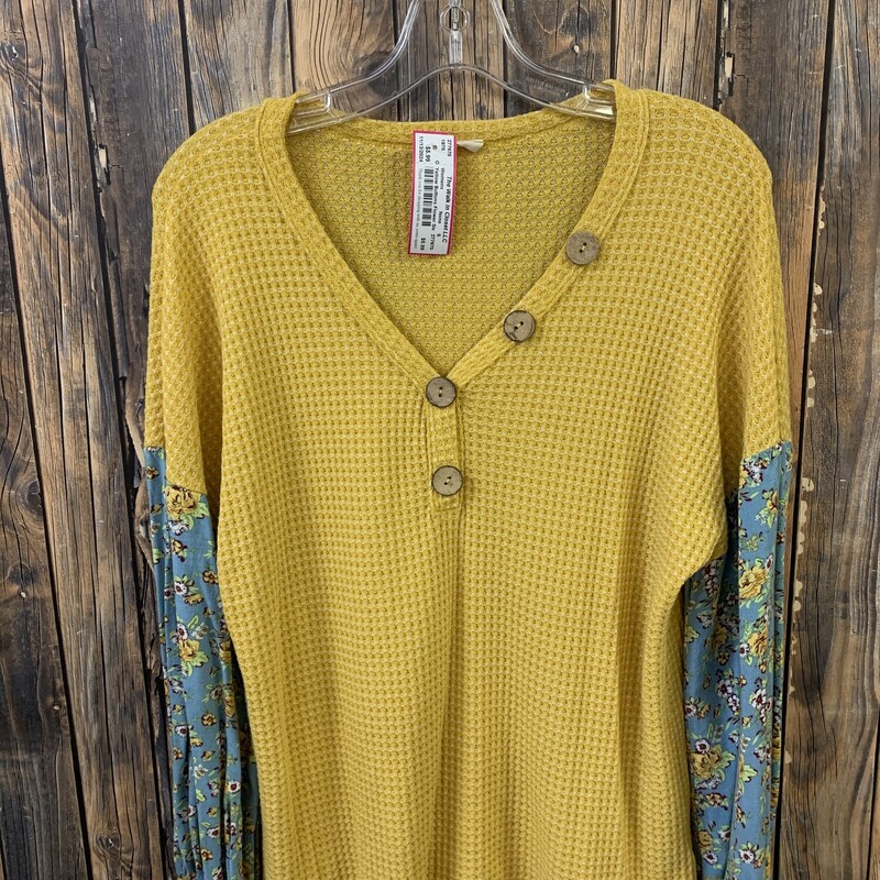 Yellow Buttons Flower Sleeves shirt, Size: S