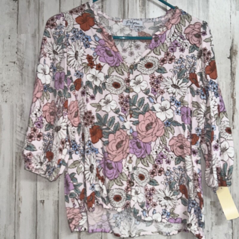 S Pink Floral Button Top