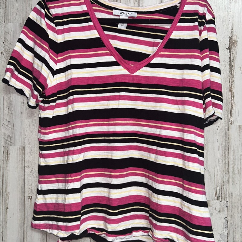 XL Pink Stripe Vneck Top