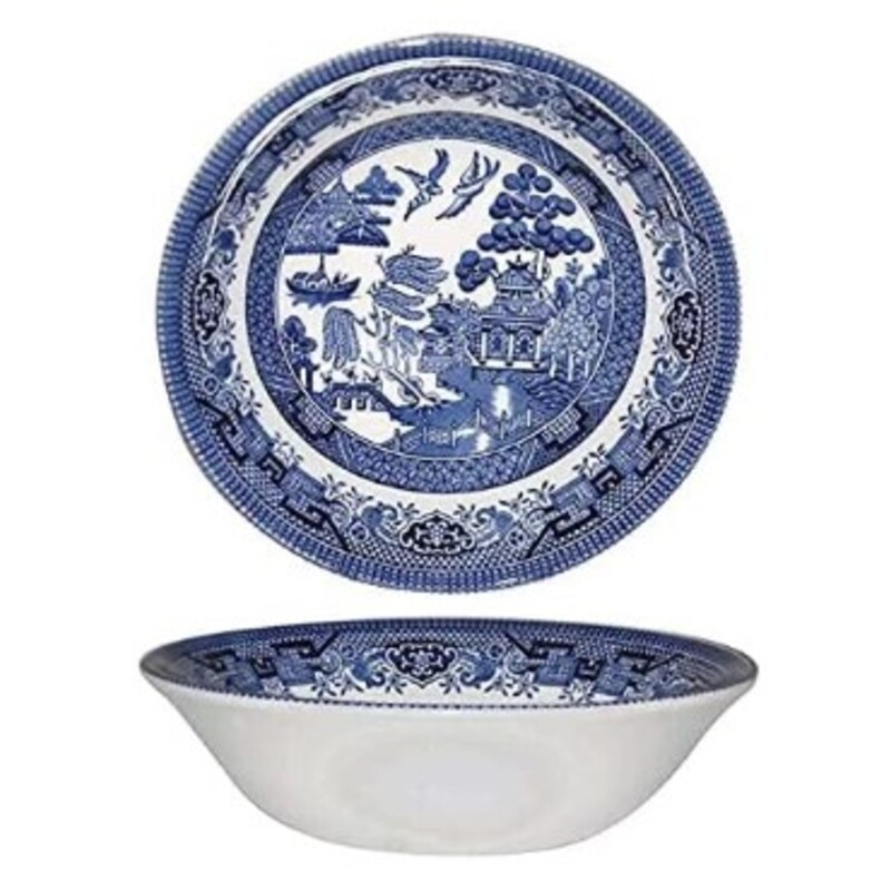 Johnson Bro Blue Willow Bowl
Blue White
Size: 6x2H
Quintessential English, made by Churchill China 1795 in the heart of The English Potteries
One of Churchill’s most famous and timeless collections. Willow tells the story of two lovers turned to doves. These pieces are classic and encompass the traditional feel that has made Willow world famous
This iconic design was originally made in 1818, crisp and clear pattern, beautiful blue color, smooth texture.