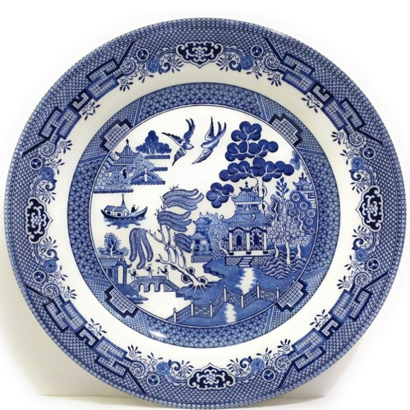 Johnson Bro Blue Willow Plate
Blue White
Size: 11 Inches
Quintessential English, made by Churchill China 1795 in the heart of The English Potteries
One of Churchill’s most famous and timeless collections. Willow tells the story of two lovers turned to doves. These pieces are classic and encompass the traditional feel that has made Willow world famous
This iconic design was originally made in 1818, crisp and clear pattern, beautiful blue color, smooth texture.