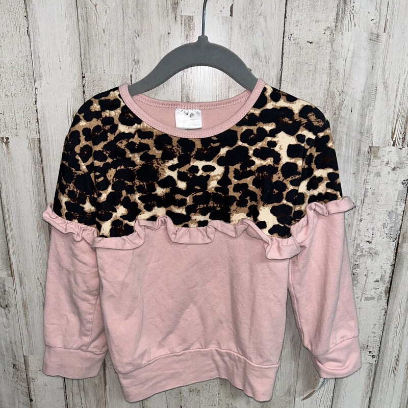 4 Pink Leopard Ruffle Top, Pink, Size: Girl 4T