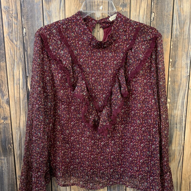 Maroon Fringe Flower Shirt, Size: M