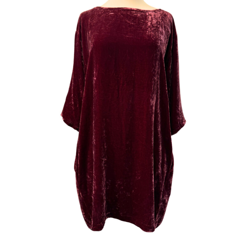 Eileen Fisher Velvet Dress
An elegant crew neck dress with pockets. Soft and shimmering in  washable velvet with a touch of silk.
¾ Sleeves
Color:Ruby
Size: Petite Large