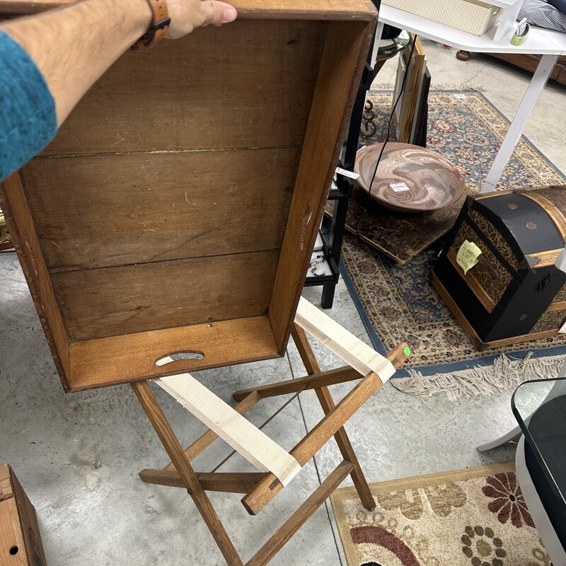 Antique Rustic Butlers Table, 2 pieces (Folding Base and Wood Tray)<br />
Size: 31x19x33