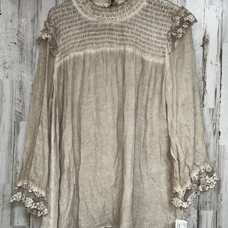 S Tan Smocked Lace Blouse