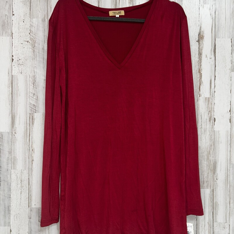 L Drk Red Vneck Piko Top