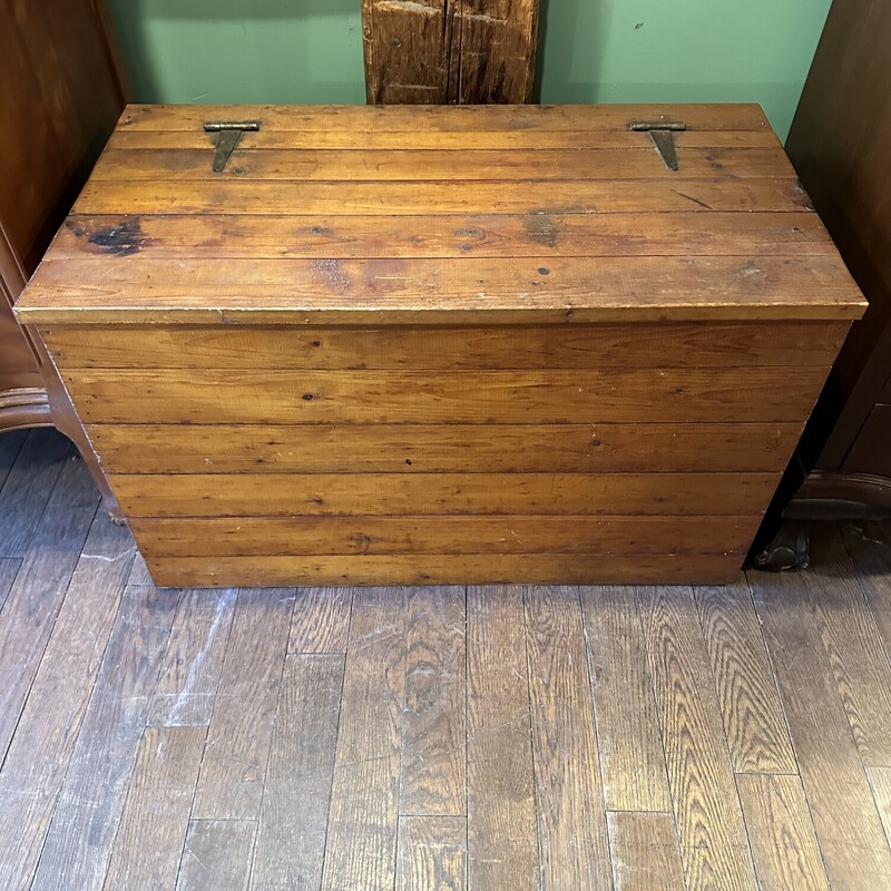 Ant. Pine Board Chest,
Size: 34x17x21
Looking for a great storage chest? This is a perfect size for all your needs!  Great for a wood box also. Top has antique hinges and the inside is in  excellent condition.