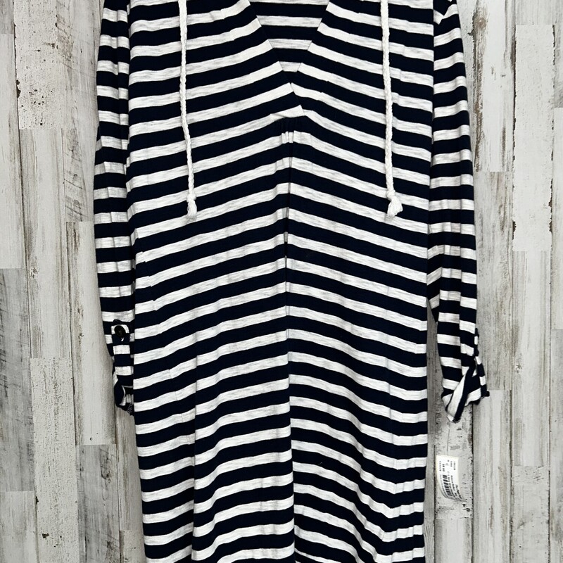 L Navy Stripe Hooded Dres