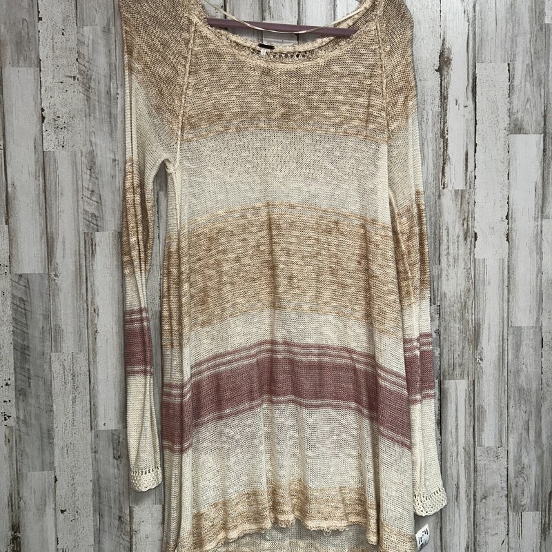 L Tan Stripe Knit Tunic