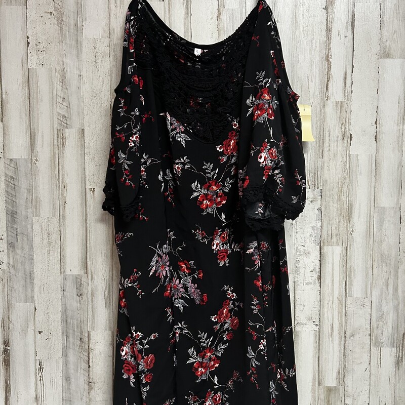 4X Black Floral Lace Dres