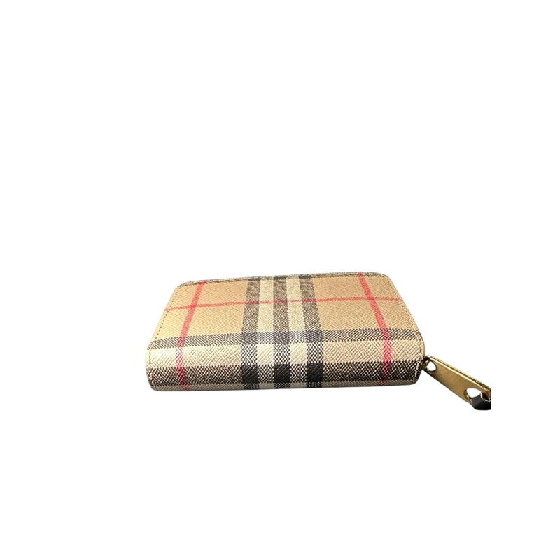 Burberry Ceck Zip Compact Wallet<br />
Comes with original dust bag.<br />
Dimensions:<br />
4.5 length 3.5 Height