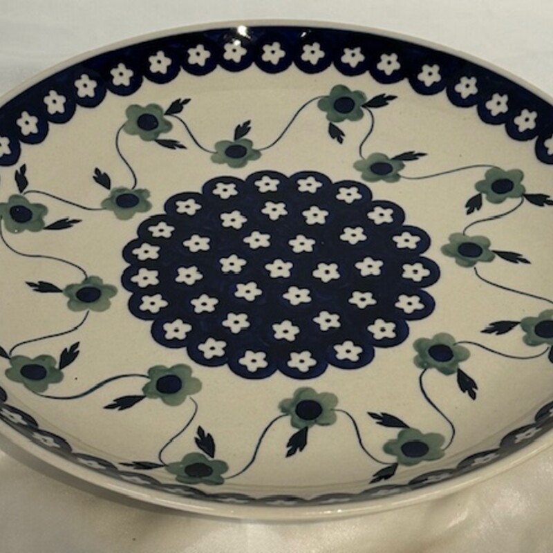 Polish Pottery Floral Plate
Cream Green Blue Size: 10.5diameter