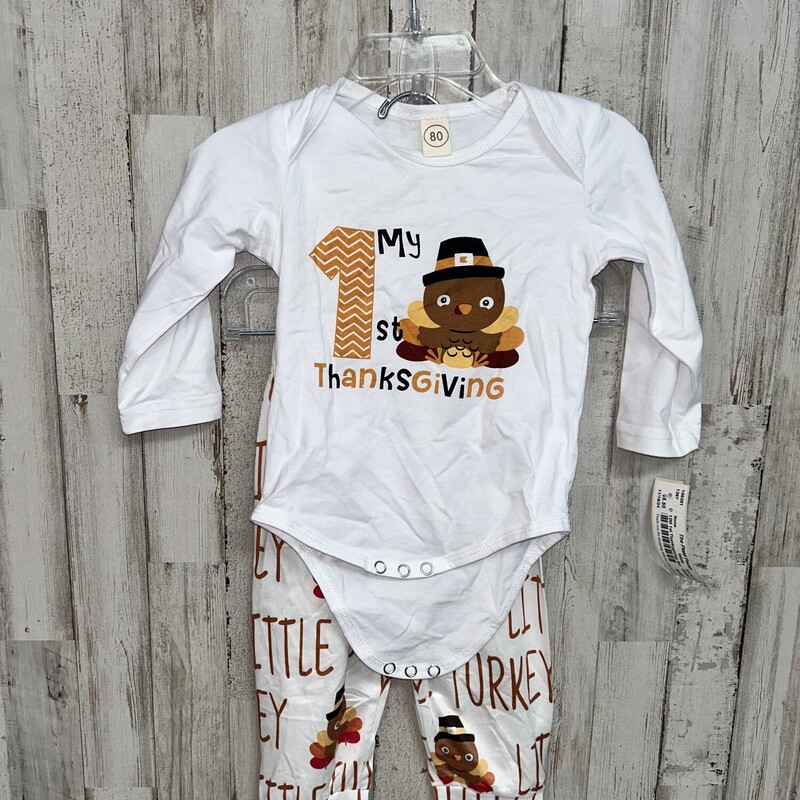 12M 1st Thanksgiving Set, White, Size: Girl 6-12m