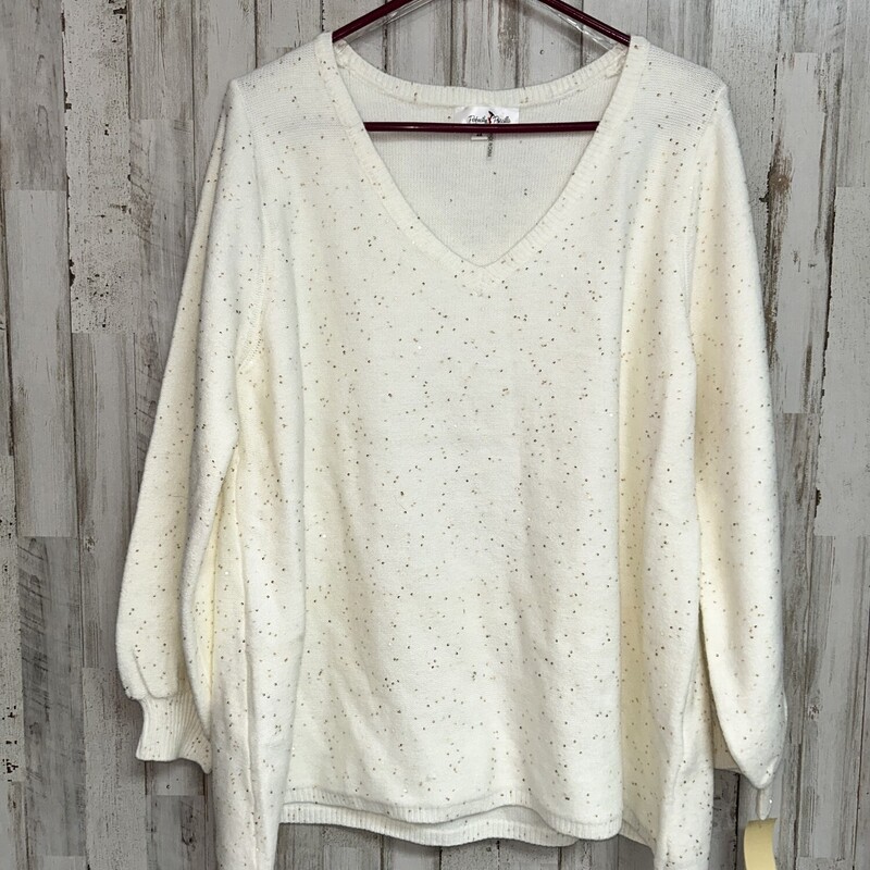 2X White Sequin Sweater, White, Size: Ladies 2X