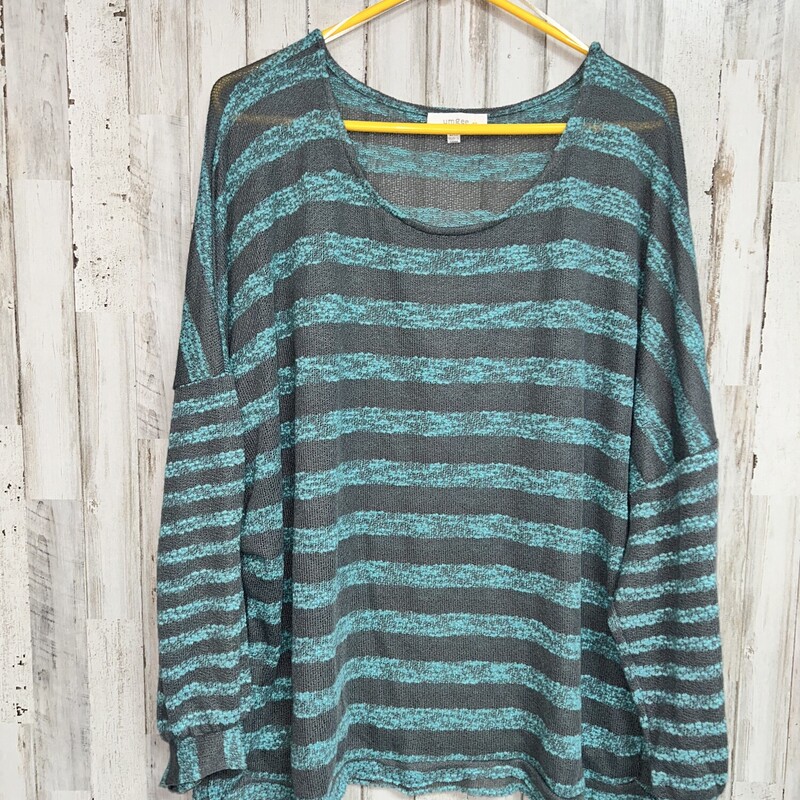 2X Teal/Grey Knit Stipe T, Teal, Size: Ladies 2X