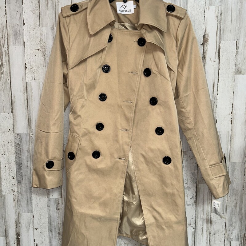 L Tan Button Coat