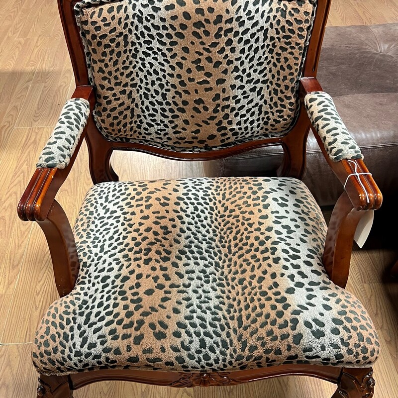 Wood & Fabric Arm Chair, Leopard