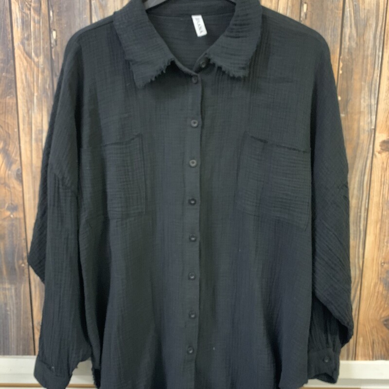 Black Button Up W Fringe, Size: XL