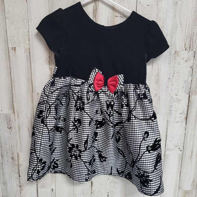 2T Black Plaid Velvet Dre, Black, Size: Girl 2T