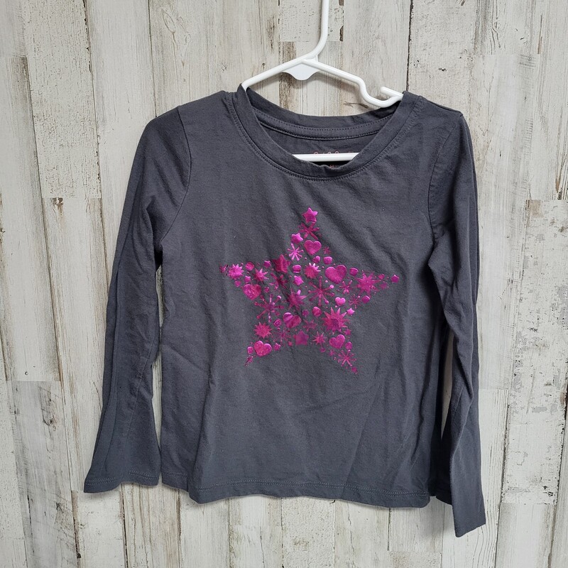 5T Drk Grey Star Tee, Grey, Size: Girl 5T