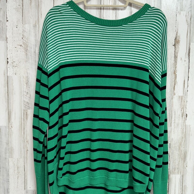 L Green Striped Sweater